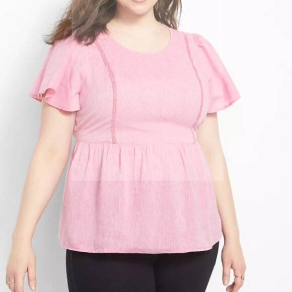 Lane Bryant - Classic Short Sleeve Peplum Blouse Linen 14/16 - Picture 1 of 3